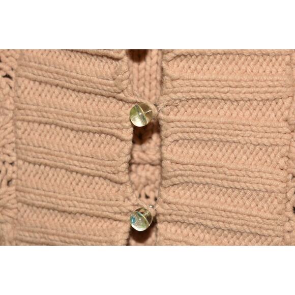 FREE PEOPLE $118 Elbow Sleeve Cable‎ Knit Cropped Cardigan in Tan Medium - Picture 3 of 4
